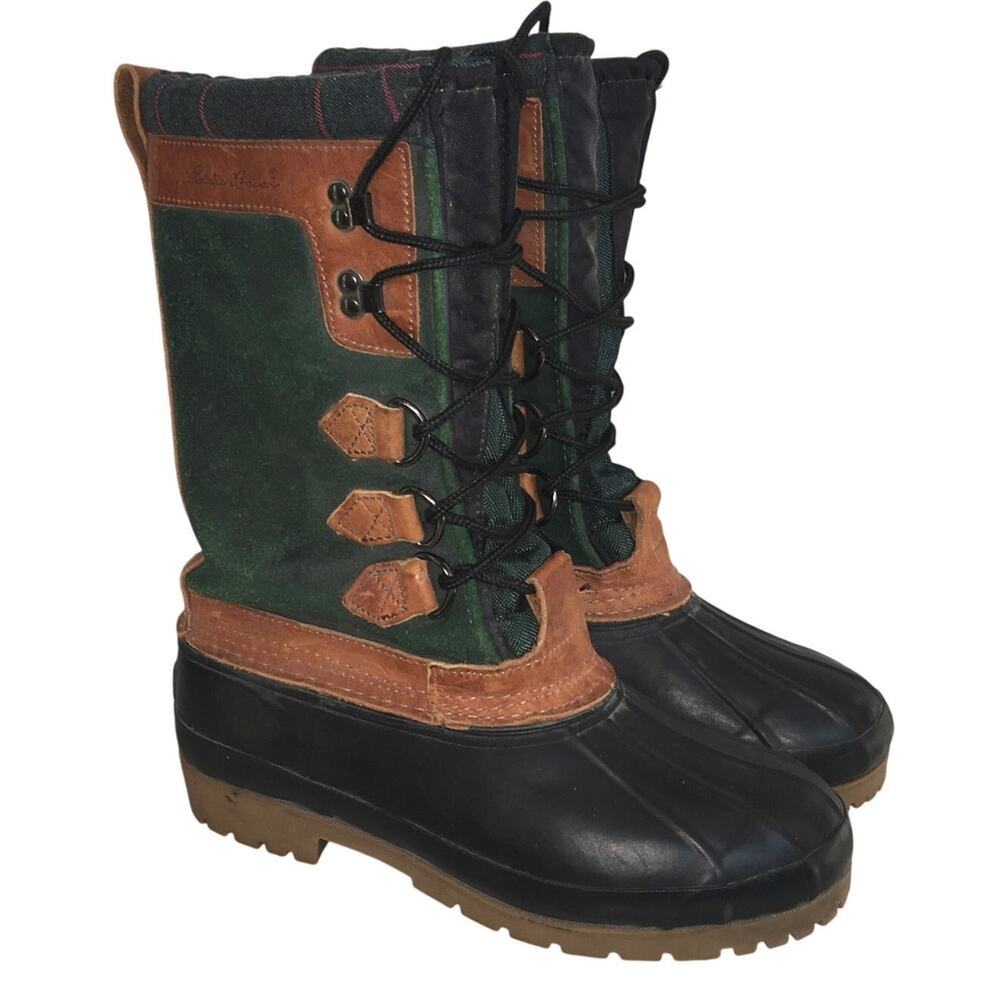 Eddie Bauer Duck Waterproof Snow Winter Boot Mens 8 Green Blue Leather Sherpa